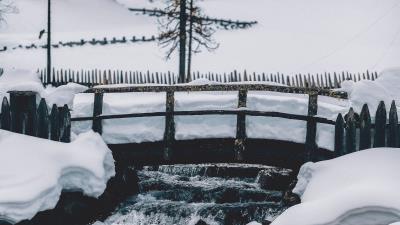 Bridge snow winter 4k wallpaper