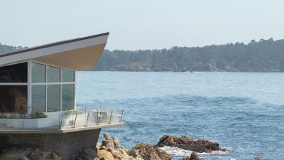 Building coast rocks image 4k wallpaper