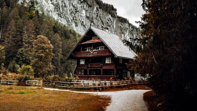 Building rocks mountains 4k wallpaper