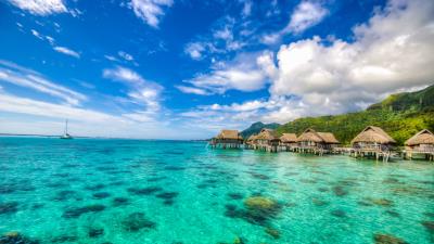 Bungalow ocean coast 4k wallpaper