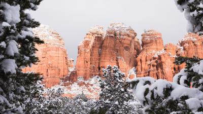 Canyon rocks snow 4k wallpaper