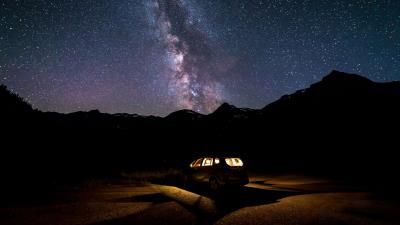 Car starry sky milky way 4k wallpaper
