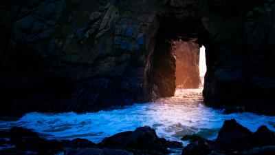 Cave rock light 4k wallpaper