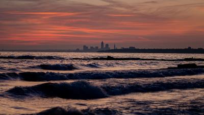 City sunset horizon 4k wallpaper