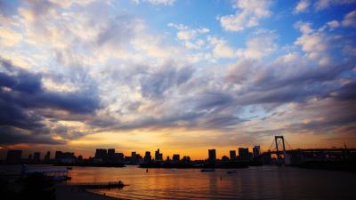 Clouds sky sea tokyo japan blue city bridge sunset 4k wallpaper