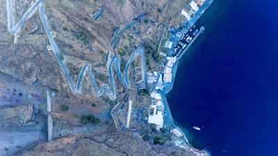 Coast aerial view pier 4k wallpaper