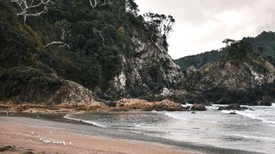 Coast beach rocks 4k wallpaper