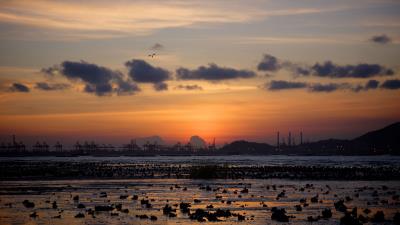 Coast port dusk 4k wallpaper