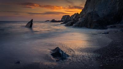 Coast sunset rocks image 4k wallpaper