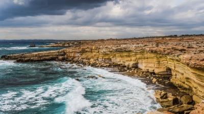 Cyprus cliff coast waves 4k wallpaper