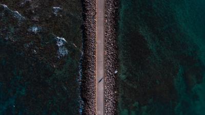 Dam pathway aerial view 4k wallpaper