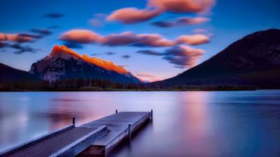 Dock side mountains sky landscape gs 4k wallpaper