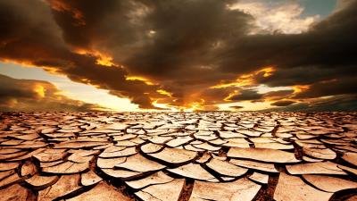 Drought earth cracks lake dead clouds sky decline shadows heavy 4k wallpaper