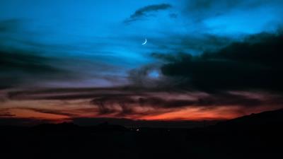 Evening month sunset 4k wallpaper