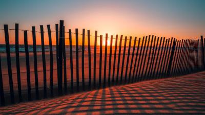 Fence shadow sunset 4k wallpaper