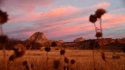 Field mountains landscape 4k wallpaper