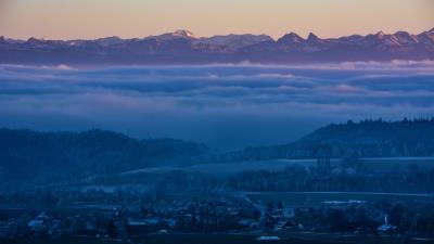 Fog mountains twilight 4k wallpaper