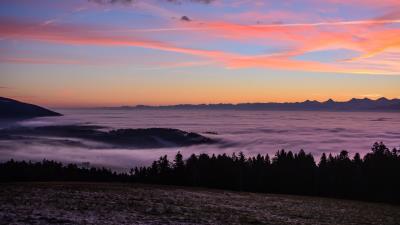 Fog sunset horizon 4k wallpaper
