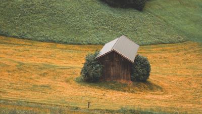 Forest mountains house 4k wallpaper