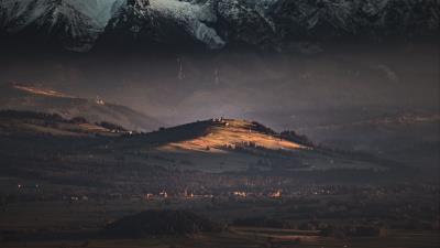 Hill mountains trees 4k wallpaper