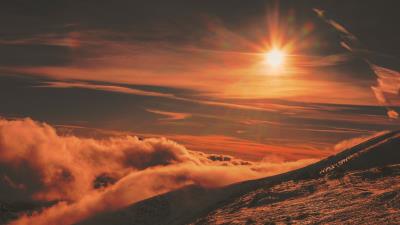 Hill snow sunlight 4k wallpaper