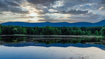 Hill water trees 4k wallpaper