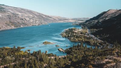 Hills river aerial view 4k wallpaper