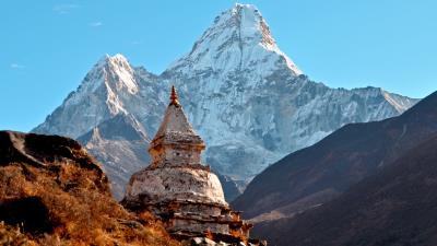 Himalayas ama dablam temple mountain 4k wallpaper