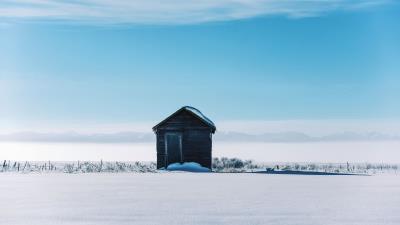 House hut snow 4k wallpaper
