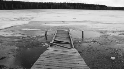 Ice bridge boards break cold pier lake 4k wallpaper