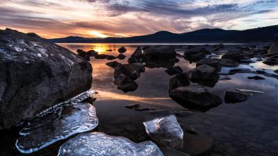 Ice landscape sunset 4k wallpaper