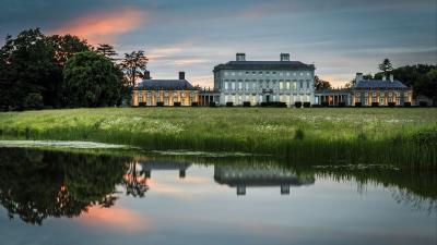 Ireland house lake pond reflection manor 4k wallpaper