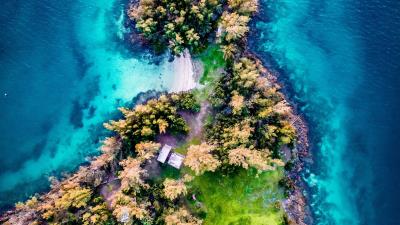 Island aerial view trees 4k wallpaper