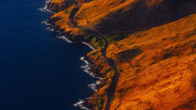 Island ocean road 4k wallpaper