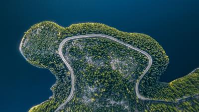 Island road aerial view 4k wallpaper