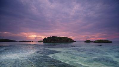 Island sea sunset 4k wallpaper