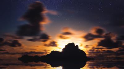 Island starry sky stars 4k wallpaper