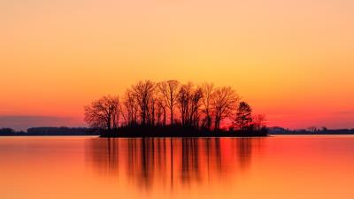Island trees sunset 4k wallpaper