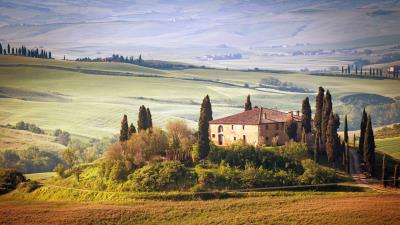Italy tuscany summer countryside landscape nature trees sky green field 4k wallpaper