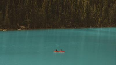 Lake boat forest 4k wallpaper