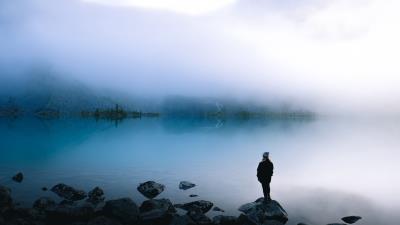 Lake fog silhouette 4k wallpaper