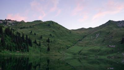 Lake hills dusk 4k wallpaper