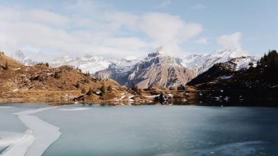 Lake mountains ice 4k wallpaper