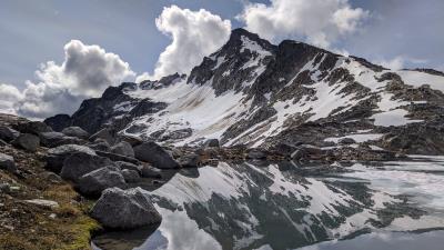 Lake mountains rocks image 4k wallpaper