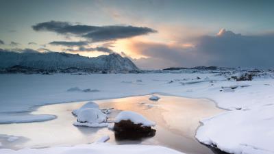 Lake mountains snow image 4k wallpaper