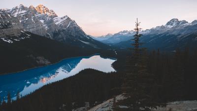 Lake mountains trees sky 4k wallpaper