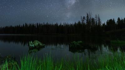 Lake night starry sky image 4k wallpaper