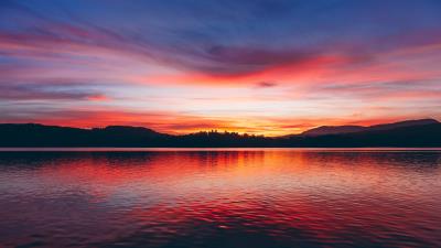 Lake sunset horizon photo 4k wallpaper