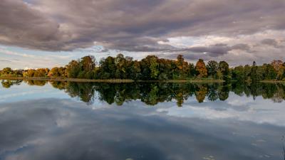 Lake trees shore image 4k wallpaper