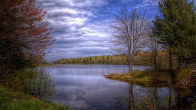 Lake trees sky landscape hdr 4k wallpaper